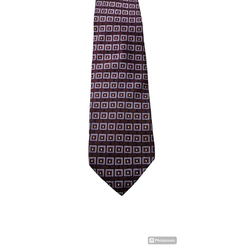 Robert Talbott for Satel's Maroon‎ Geometric Abstract Multi colored Silk Tie USA